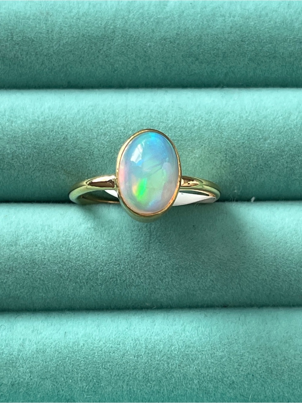 Ethiopian oval  Opal ring 18k on sterling silver